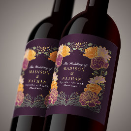 Etiqueta Para Botella De Vino Boda de fantasía encantada con jardín floral morad