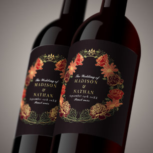 Etiqueta Para Botella De Vino Boda de fantasía encantada con jardín floral rojo