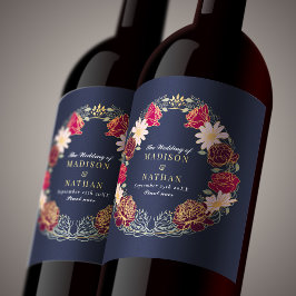 Etiqueta Para Botella De Vino Boda de fantasía encantada jardín floral rojo rosa