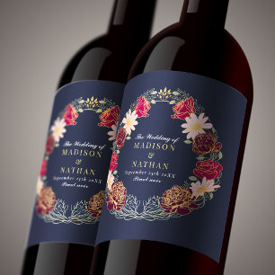Etiqueta Para Botella De Vino Boda de fantasía encantada jardín floral rojo rosa