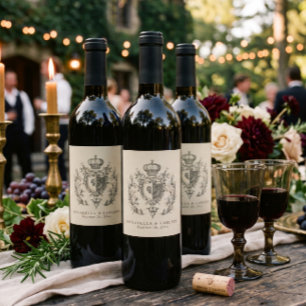 Etiqueta Para Botella De Vino Boda de fantasía medieval vintage negro grabado
