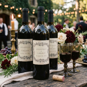 Etiqueta Para Botella De Vino Boda de fantasía medieval vintage negro grabado