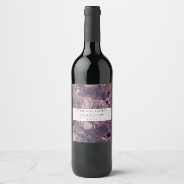 Etiqueta Para Botella De Vino Boda de fantasía morada (Anverso)