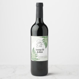 Etiqueta Para Botella De Vino Boda de Fern Verde minimalista