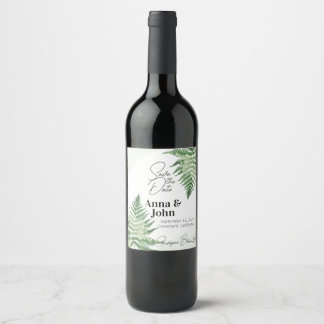 Etiqueta Para Botella De Vino Boda de Fern Verde minimalista