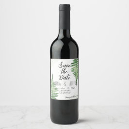 Etiqueta Para Botella De Vino Boda de Fern Verde minimalista