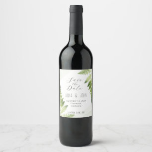 Etiqueta Para Botella De Vino Boda de Fern Verde minimalista