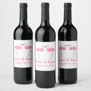Etiqueta Para Botella De Vino Boda de flamenco rosa tropical,ducha de novia en l