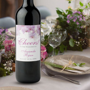 Etiqueta Para Botella De Vino Boda de flor de color de agua de orquídeas rosadas