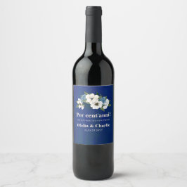 Etiqueta Para Botella De Vino Boda de Floral Azul Azul Azul
