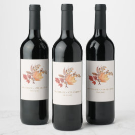 Etiqueta Para Botella De Vino Boda de flores boho de otoño rústico moderno