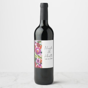 Etiqueta Para Botella De Vino Boda de flores de acuarela con toque de color inte