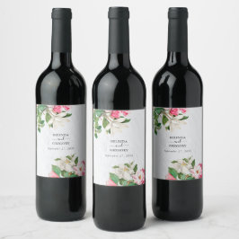 Etiqueta Para Botella De Vino Boda de flores de acuarela de Magnolia