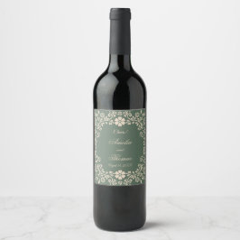 Etiqueta Para Botella De Vino Boda de flores de arte mexicano verde rústico