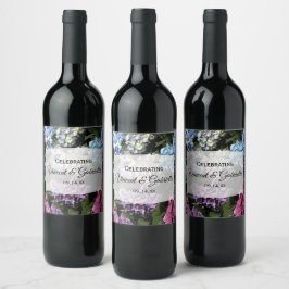 Etiqueta Para Botella De Vino Boda de flores de hidrangea coloridas