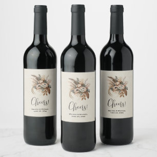 Etiqueta Para Botella De Vino Boda de Flores Elegantes y Foliage