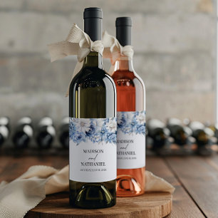 Etiqueta Para Botella De Vino Boda de flores florales azul polvoriento jardín