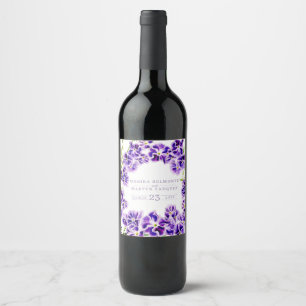 Etiqueta Para Botella De Vino Boda de flores morado duranta acuarela