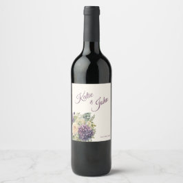 Etiqueta Para Botella De Vino Boda de flores púrpura acuarela -