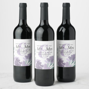 Etiqueta Para Botella De Vino Boda de flores púrpura acuarela boho