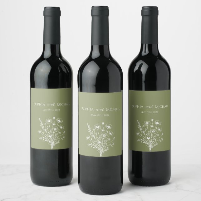 Etiqueta Para Botella De Vino Boda de Flores Silvestres (Botellas)