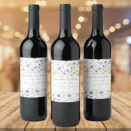 Etiqueta Para Botella De Vino Boda de flores silvestres acuarelas