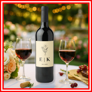 Etiqueta Para Botella De Vino Boda de flores silvestres con monograma amarillo m