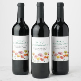 Etiqueta Para Botella De Vino Boda de flores silvestres de adormidera coloridas