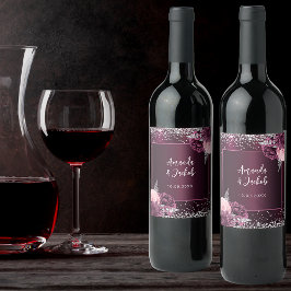 Etiqueta Para Botella De Vino Boda de florines de plata rosa de Borgoña