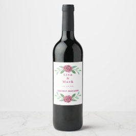 Etiqueta Para Botella De Vino Boda de Floristería Floral Rosa