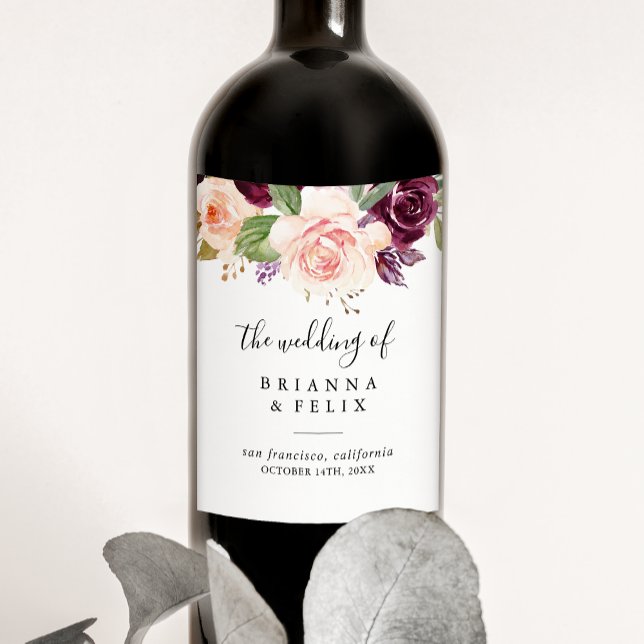 Etiqueta Para Botella De Vino Boda de follaje bucodental rústico (Subido por el creador)