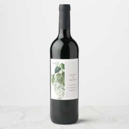 Etiqueta Para Botella De Vino Boda de follaje tropical de color verde pálido mod