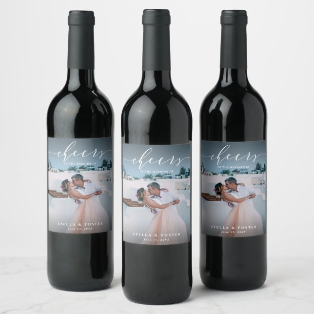 Etiqueta Para Botella De Vino Boda de fotografías con estilo de escritura blanca (Botellas)