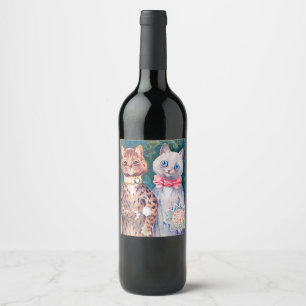 Etiqueta Para Botella De Vino Boda de gatos, matrimonio, novia, Louis Wain