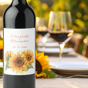 Etiqueta Para Botella De Vino Boda de girasol