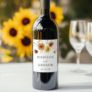 Etiqueta Para Botella De Vino Boda de girasoles y flores silvestres de otoño rús