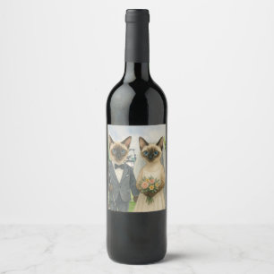 Etiqueta Para Botella De Vino Boda de golf para amantes del gato en el campo