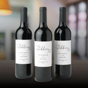 Etiqueta Para Botella De Vino Boda De Guión De Corazón Blanco Y Negro