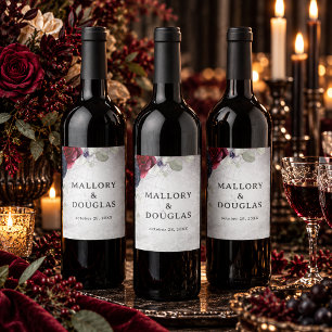 Etiqueta Para Botella De Vino Boda de Halloween Rústica Gótica Negra y Burgundy