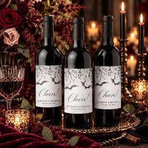 Etiqueta Para Botella De Vino Boda de Halloween Rústica Gótica Negra y Burgundy