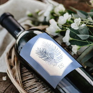 Etiqueta Para Botella De Vino Boda de hoja de palma exuberante ID956 azul