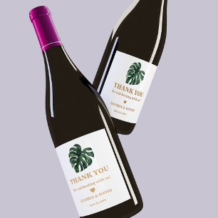 Etiqueta Para Botella De Vino Boda de hoja verde de Monstera