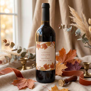 Etiqueta Para Botella De Vino Boda de hojas de arce de otoño elegante