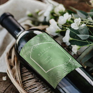 Etiqueta Para Botella De Vino Boda de hojas de palmera exuberante bienvenida Mos