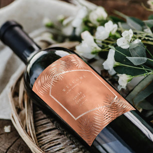 Etiqueta Para Botella De Vino Boda de hojas de palmera exuberante Bienvenido Ter