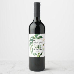 Etiqueta Para Botella De Vino Boda de hojas tropicales personalizadas Gracias