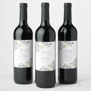 Etiqueta Para Botella De Vino Boda de Hortensia Azul Floral Verde