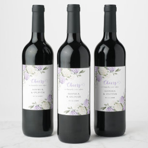 Etiqueta Para Botella De Vino Boda de Hortensia Morada Floral Verde