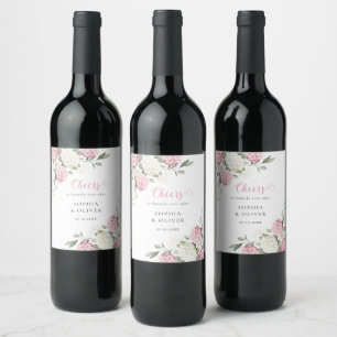 Etiqueta Para Botella De Vino Boda de Hortensia Rosa Floral Verde