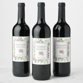 Etiqueta Para Botella De Vino Boda de Hydrangea Rosa